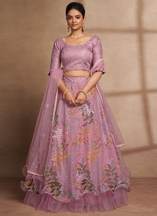 Italian Silk Lilac Wedding Wear Embroidery Work Lehenga Choli